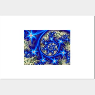Blue Swirling Flowers Posters and Art